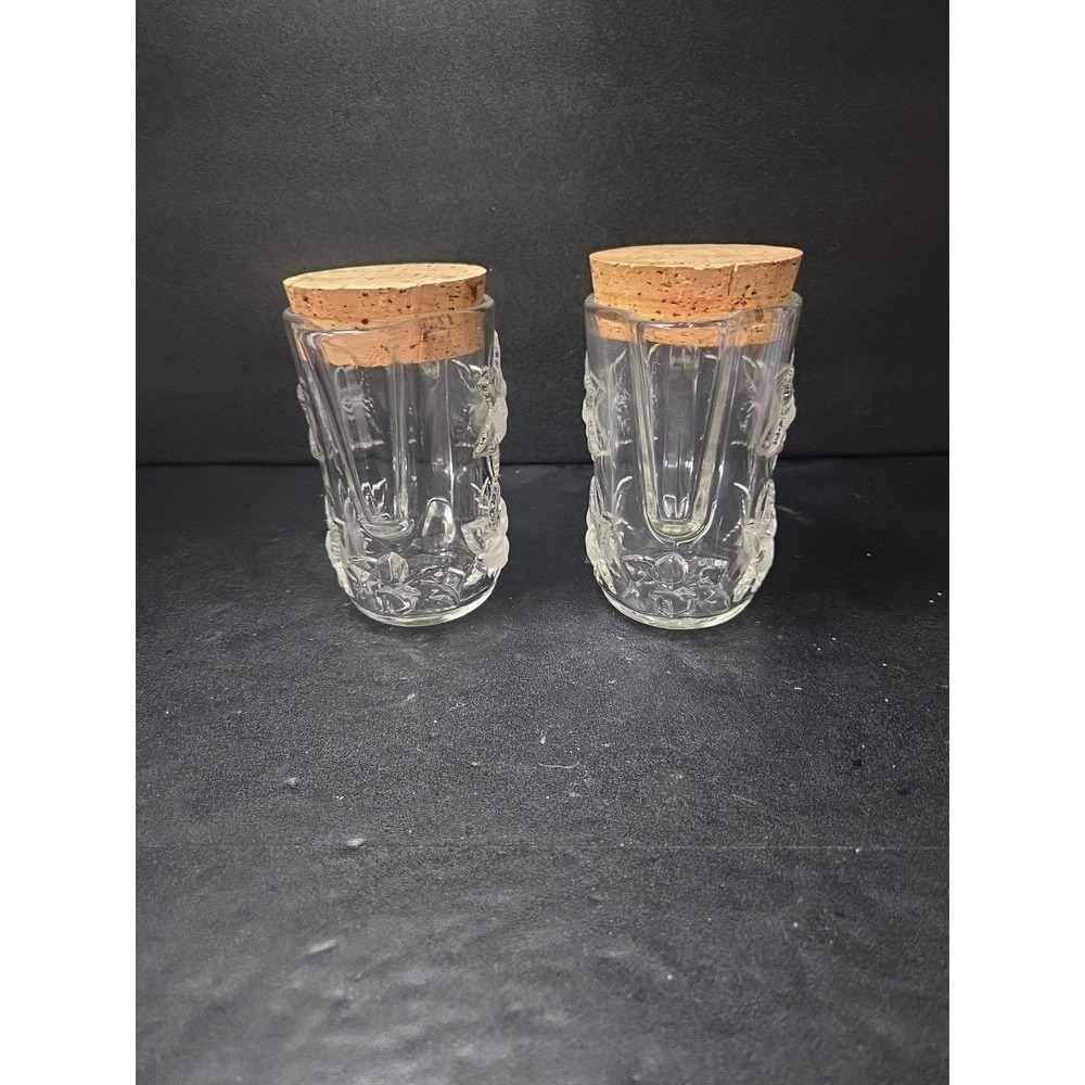 Embossed Floral Glass Pitcher‎ Set, Snub Nose Spout, Cork Top, Vintage Glassware - Picture 2 of 9